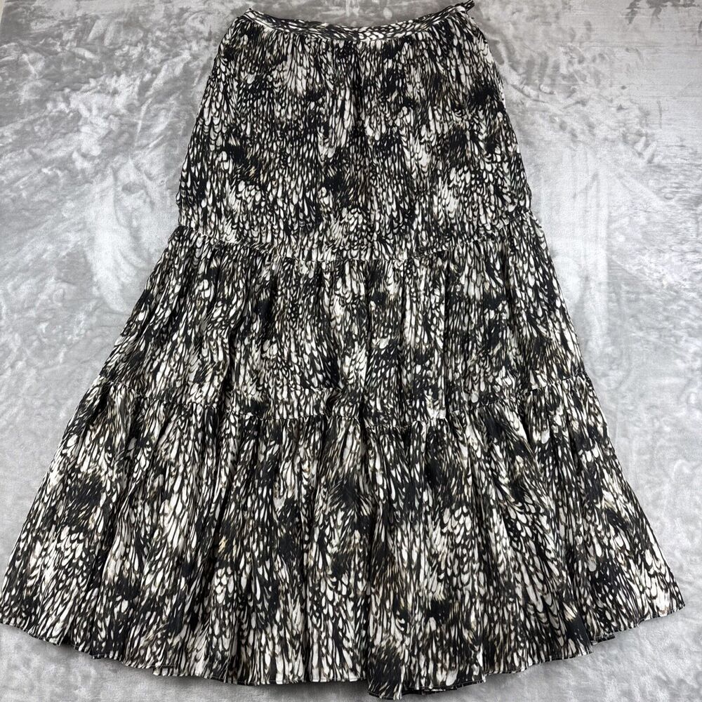 Peruvian Connection Tiered Maxi Skirt Women's 6 Brown Plumage Pockets (1069)